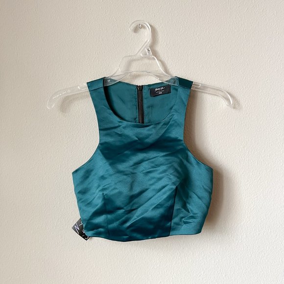 Nasty Gal / Teal Night Fever Satin Top NWT XXS - Picture 4 of 9